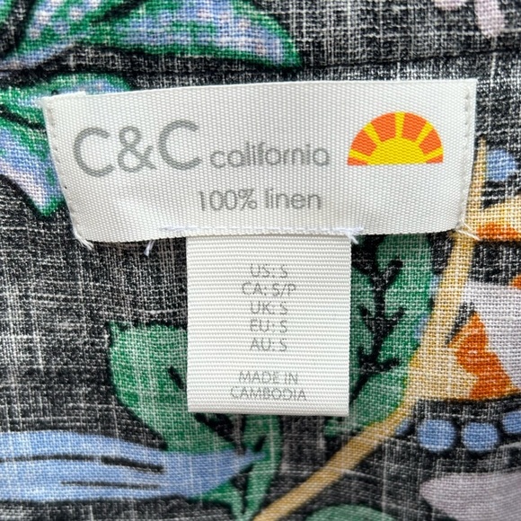 C & C California Linen Floral Blouse, Small - Picture 6 of 7